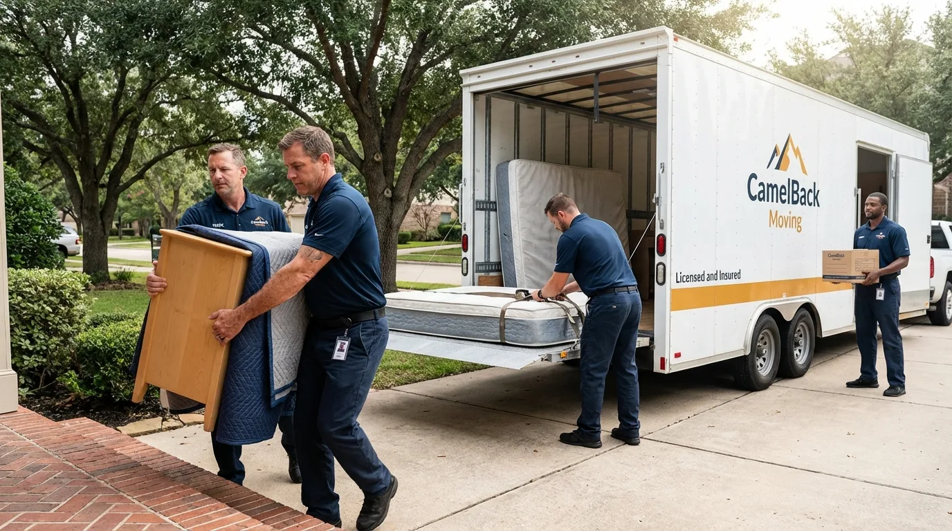 Crew loading residential truck for cross-state move from East Syracuse, NY