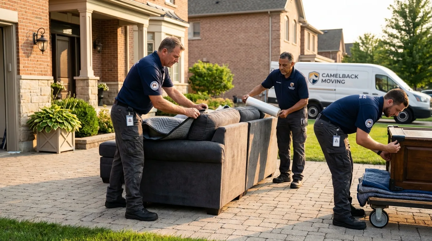 Large estate moving crew wrapping furniture in East Syracuse, NY