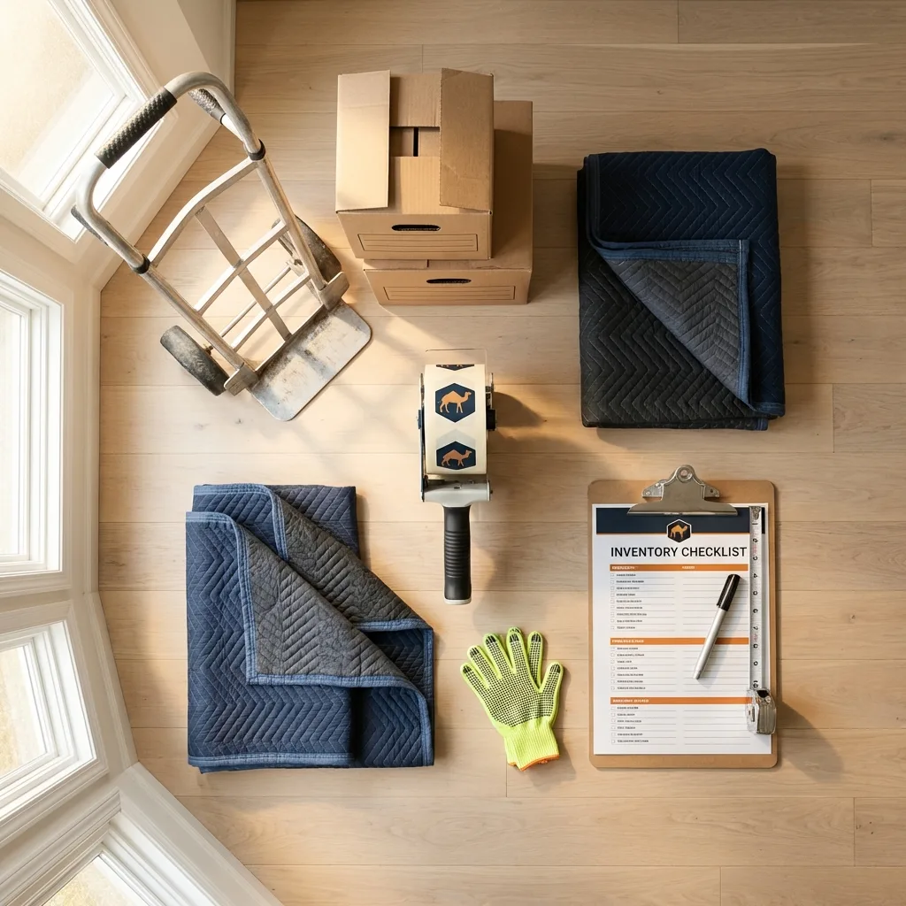 Professional moving supplies and packing materials layout for East Syracuse residential relocations